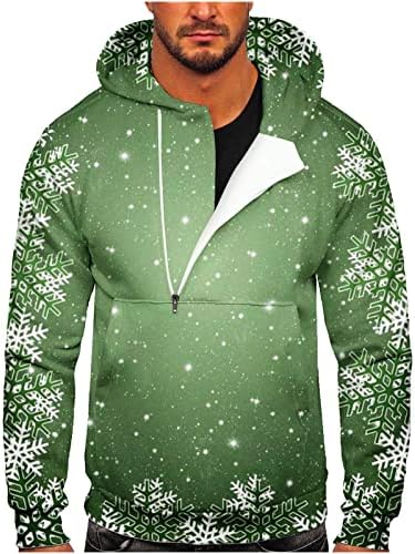 Bobt duksevi za muškarce Trendy Casual Božićni print Sportske fitness pulover Kapuljač s kapuljačom polu-zip dukseri