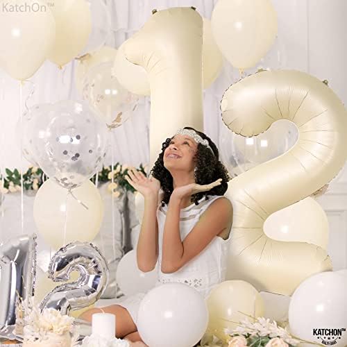 Katchin, Gaint krem ​​bijeli 12 balon broj - 40 inčni | 12 rođendanski ukras | 12. rođendan ukrasi za zabavu | Krema broj 12 balon