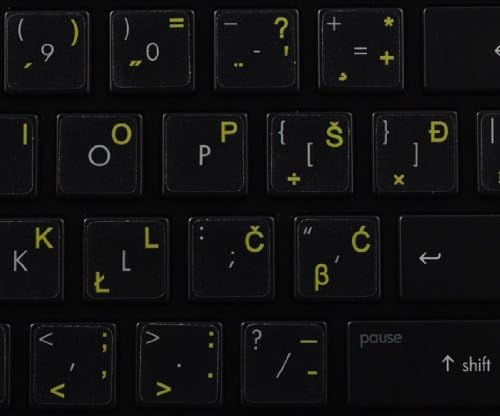 Hrvatske / Slovenske nove oznake tastature na prozirnoj pozadini sa žutim slovima