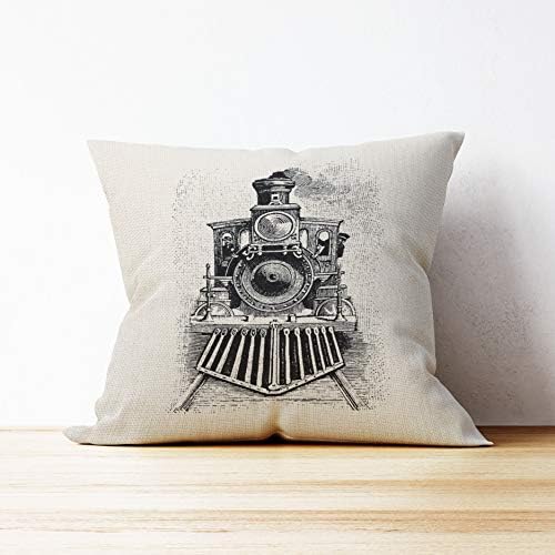 Vintage Retro Crtanje vlak Lokomotivni jastuk za bacanje, poklon za željezničke ljubitelje, poklon za ljubimcu vlaka Rr Entuzijast, pravilnik vlaka, 18 x 18 inčni posteljina za jastuk za krevet za kauč