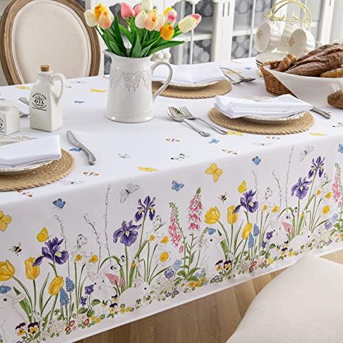 Joyfol Day Uskršnji stolnjak, dekor za ulje, dekor za ublažavanje zeko, multicolour cvjetni poklopac stola za leptir, opružni stol