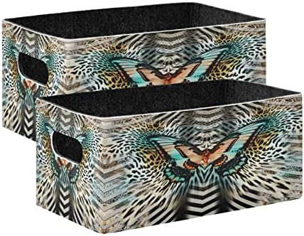 Leptir Geometrijski Leopard Košarke za pohranu Set Felt Felt Skladišni kanti sa dvostrukim ručkama Sklopivi košare za pohranu Kutije