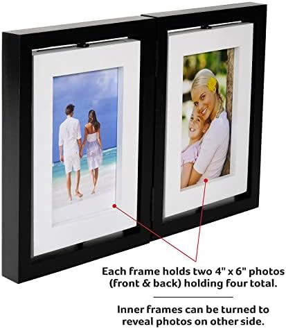 Excello Global 4x6 dvostrani okvir za slike sa šarkama-crna & amp; Bijela
