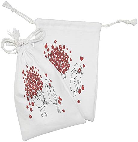 Ambesonne Valentine Tkaninska torbica set od 2, ljubavničke koze gomila srčanih buketa Valentines Medeni mjesec Vjenčana karikatura Grafička, mala torba za vuču za toaletne potrepštine maske i usluge, 9 x 6, crveno bijelo