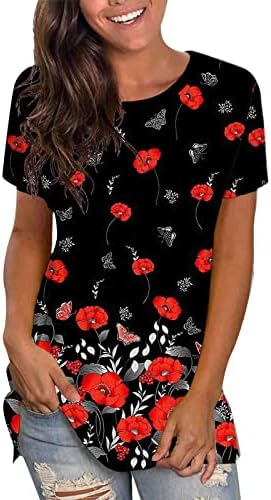 Plus veličine vrhova za žene Seksi crveni ženski ljetni okrugli vrat cvijet za cvijeće tiska s kratkim rukavima TOP bluza