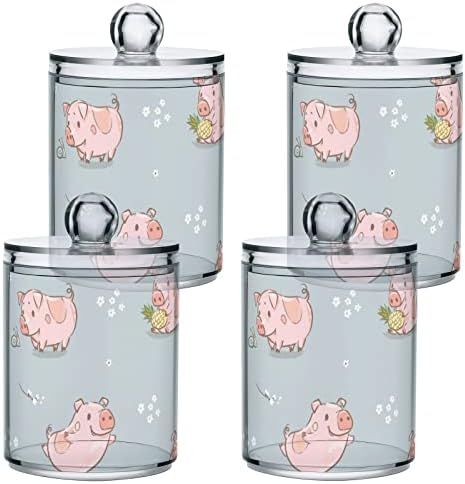Crtani couton svinje Pamuk držač kupaonica posude za kupatilo sa poklopcima set pamučni kuglični jastuk držač za tuđe jar za pamučne brisene kuglični krug kupaonice, 2 pakovanje
