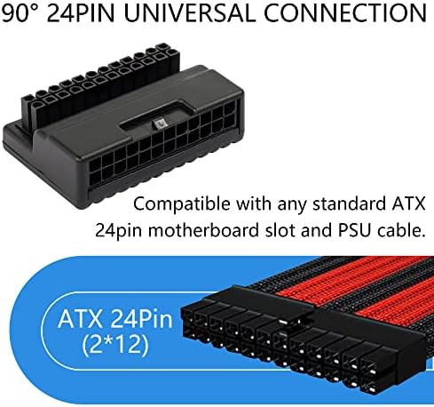 Cerrxian 90 stupnjeva ATX 24 pinski adapter, desni ugao ATX 24pin muški do ženske adapterske ploče za radnu površinu ploče za matičnu ploču