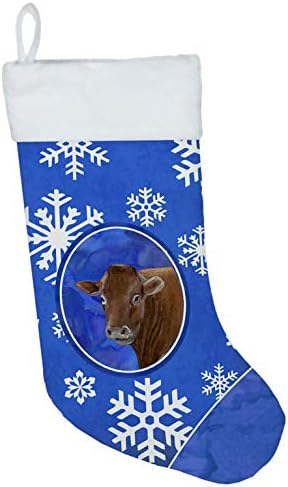 Caroline's blago sb3148-cs krava zima pahulje praznične božićne čarape, kamin Viseće čarape Božićna sezona zabava Dekor Porodični odmor, ukraši,