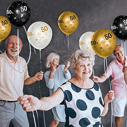 Balon od 50. rođendana od 50. rođendana, 12 inčni 50. bday baloni za 1972 rođendanska zabava unutarnji ukras na otvorenom, crni zlatni bijeli sretan rođendan balon navija do 50 godina