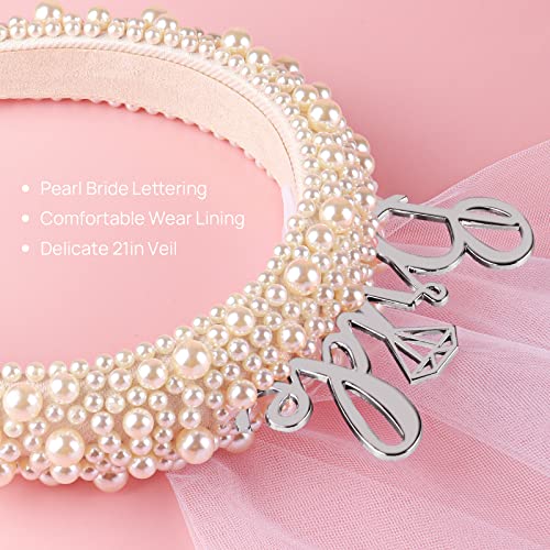 JUSTOTRY Bride to be Gift for Bachelorette - Bachelorette Pearl traka za glavu sa velom za svadbeni tuš poklon ukrasi Bride hair Beld Accessories