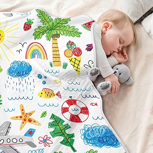 Swaddle pokrivač Happy Summer Doodle Pamuk pokrivač za dojenčad, prepuna pokrivača, lagana mekana prekrivačica za krevetić, kolica,