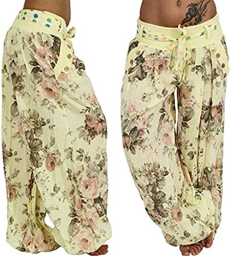 MMKNLRM ženske ženske pantalone ispisane bend ženske hlače džep casual labave širine pantalone za noge gamaše