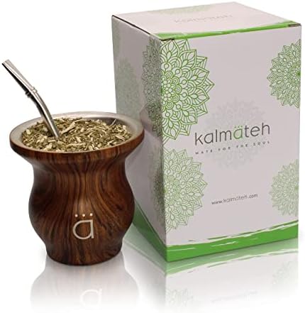 Kalmateh Modern Yerba Mate Gourd - dvostruko zidani 18/8 nehrđajući čelik - uključuje bombilu i četkicu za čišćenje-9 oz, 270ml