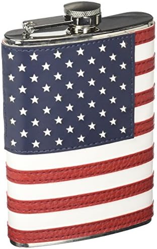 Hip tikvica koja drži 8 oz-dizajn američke zastave-džepna veličina, Nerđajući čelik, otporna na rđu, navojna kapa - plava, crvena