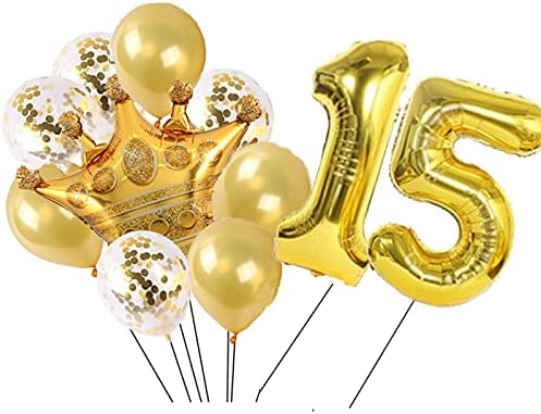 Kunggo Gold 15 balon i jedan 18in Crown Balloon - paket od 8/4 zlata i 4 zlatne konfete lateksa za dekoracije za zabave,odličan za ukras balona za 15.rođendan.