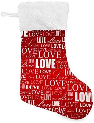 Božićne čarape Riječ Ljubav uzorak Crveno bijela plišana manžetna Mercerizirana obiteljski odmor Velvet Personalizirani veliki čarapa