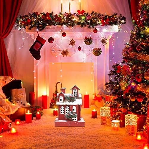 Aboofan LED Christmas Drvena kuća Svjetla za drvo Xmas Baght Up seoske kuće užareno Santa Villa Stolni stola za unutarnju vanjsku Xmas prozor Clid Crvena