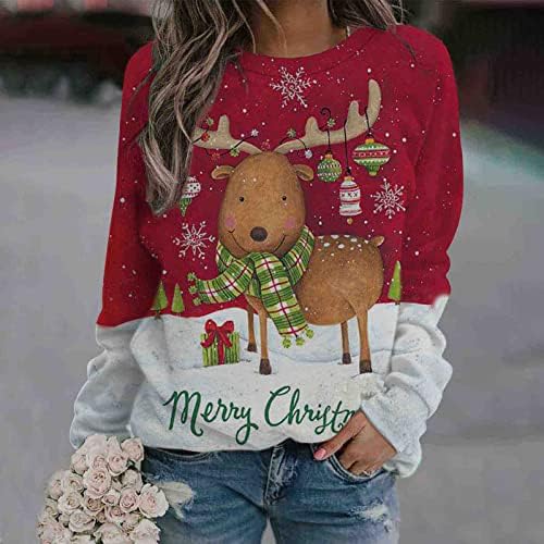 Božićne majice za žene za žene za jelena za odrasle pulover smiješne ženske košulje dugih rukava s kraljevske vrhove