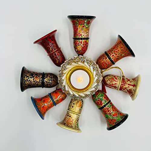 Hadaaya Handpainpainped papier mache visi za Božićno zvono za božićno drvo i ukrase za zabavu - paket 3 različite dizajne sa zlatnim