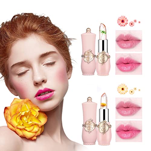 2 paketa Clear Crystal flower Jelly Magic ruž za usne za promjenu boje ruž za usne, hidratantna temperatura balzam za usne za promjenu