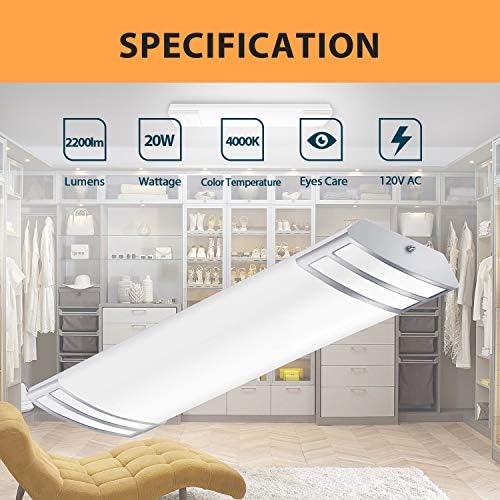 FAITHSAIL 2ft LED svjetlo 20W 2200LM LED Linear Flush Mount svjetla, 4000k neutralna bijela, 2 stopala kuhinja LED rasvjetno tijelo plafon za zanatske sobe, praonica, zamjena fluorescentnih cijevi