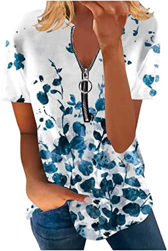 Ženski V vrat zatvarač kratkih rukava Tunic Tors Ležerne prilike ljetne cvjetne tiskane majice