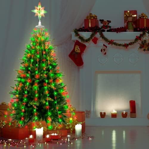 Keeparlus Božić Tree Lights W / Star Topper 6.6 ft po 14 linija niz svjetla Božić Tree Decors jednostavan za instalaciju 293 tačaka