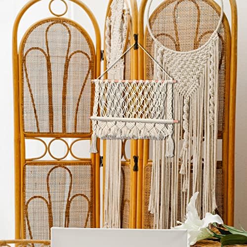 AMOSFUN postrojenja Decor MacRame Wall Holder MacRame cvjetna korpa pamuk tkani viseći džepni držač za časopis za pohranu Tipka za