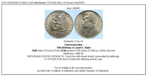 1949 1949 Čehoslovačka Josef Stalin Birthday Vintage 50 Korun Good Necertifikovan