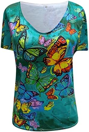 Bluza s kratkim rukavima za žene Jesen Ljetni duboki V izrez Gradient Butterfly Graphic Tops T Djevojke SL