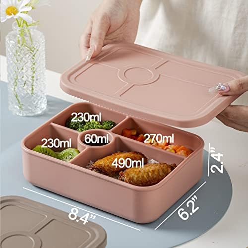 YFBXG 4 odjeljak Silikonska bento kutija za ručak sa posudom za sakuce sa salatom za punjivu salatu za nekuću za nepunjavanje Snack Bento kutija za odrasle, sive