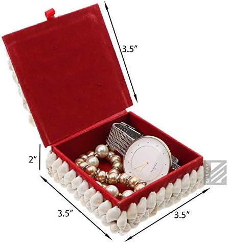 Li'shay 2 pakovanje bijeloj školjci natkriveni nakit nakita kutija za blago - 4 inča - kvadrat sa crvenom oblogom