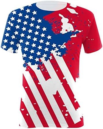 Gerichy 4. srpnja Košulje žene, žene Ljetne casual American Flag Ispis kratkih rukava kratkih rukava Labavi bluze vrhovi