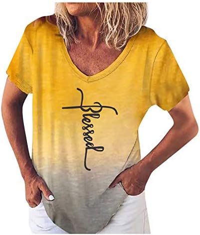 Miashui rukav majica V-izrez Fashion Pismo majica Kratki labavi ispis Pulover rukava Ženska ženska bluza Spandex majica