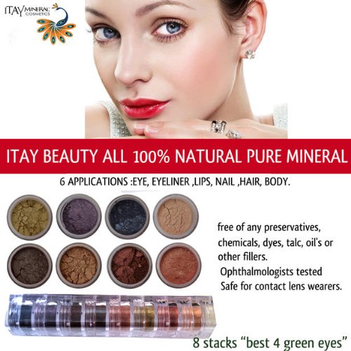 Itay Mineral Makeup sjenilo za oči 8 hrpa svjetluca boja:najbolje 4 zelene oči + podloga putne veličine Mf-1 krema Marfil + kutija