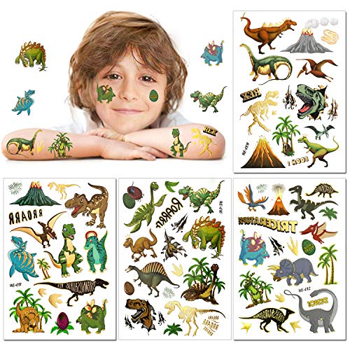 HOWAF privremene tetovaže dinosaurusa za djecu, 56 stilova lažne dječje svjetlucave tetovaže šarene privremene tetovaže dinosaurusa za dječake djecu potrepštine za rođendanske zabave dinosaurusa usluge, T-rex dekoracije