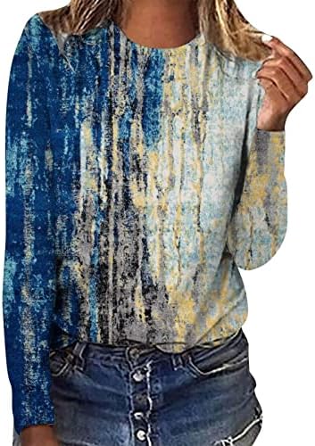 GOFUY HONGE TIE DYE Dukseri Trendy Moderan cvjetni ispisani CrewNeck dugih rukava majica Grafičke teže opružne tunike Vrhovi