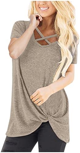 Jesen ljetna pamučna košulja za žene kratki rukav V izrez za zavoj sa otvorenim ublažavanjem opuštena fit bluza ZJ ZJ