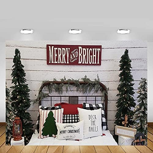 MEHOFOND 10x7ft Božićna fotografija pozadina vesela i svijetla božićna jelka Retro drveni zid uzglavlje krevet zatvoreni pozadine