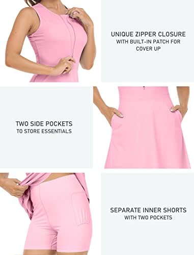 Mofiz tenis haljine za žensku haljinu za golf bez rukava s ugrađenim kratkim hlačama i 4 džepa Crewneck Athletic Workwout