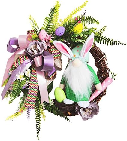 Vrpca za ulazna vrata Gnome Easter Bunny vijenac za prednje vrata sa cvijećem i jajima Gnome Uskrs 48 u pohrani vijenac