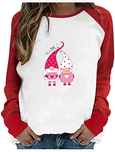 Ti i ja Valentinovo košulje za žene Slatki gnomi Grafički grafički dugi rukavi Boja blok pulover Tunike TEES