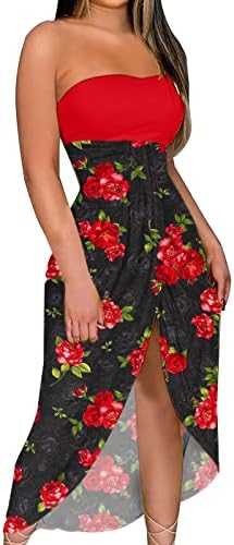 Aniywn ljetne haljine za žene seksi večernje haljine s ramenom podijeljene čvrste / Print ruffle Hem Bodycon Maxi haljina