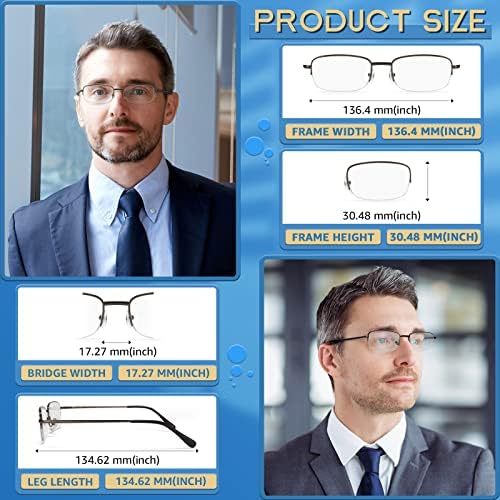 NOVIVON naočare za čitanje od 5 paketa za muškarce, metalni čitači za blokiranje plavog svjetla sa opružnim šarkama, naočare protiv naprezanja očiju