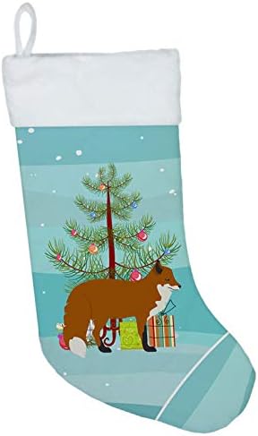 Caroline's bysures BB9243CS Crvena lisica Božićne božićne čarape, teal, kamin Viseće čarape Božićna sezona Dekor zabave Obiteljski odmor,