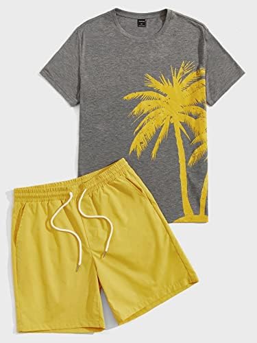 FIOXA Dvije komadne odjeće za muškarce Muškarci Palm Tree Print Thee i Charts trake