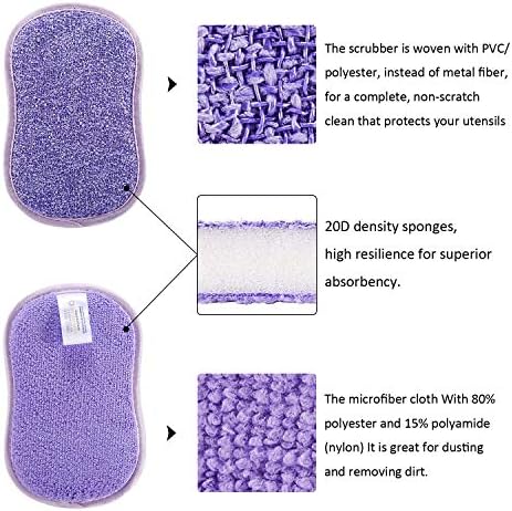 Mikrofiber Dual akcija kuhinjski piling spužva, Youyoute 5 Pack Pranje za pranje za pranje jastučići za teške uvjete za čišćenje čišćenja