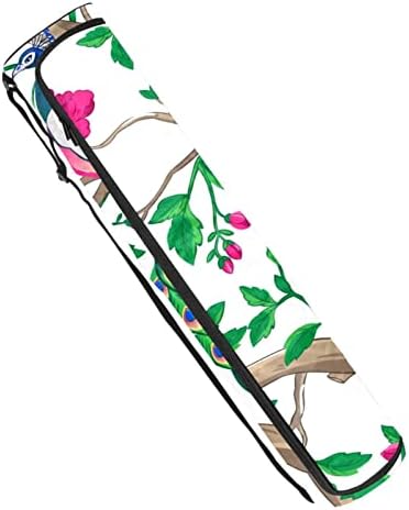 RATGDN Yoga Mat torba, paunovi u cvjetnim granama drveća Vježba Yoga Mat Carrier full-Zip Yoga Mat torba za nošenje sa podesivim remenom