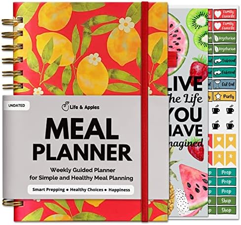 Život i jabuine sedmični planer obroka sa popisom namirnica, stranicama recepata i budžeta - za planiranje menija, prehrambene obroke,