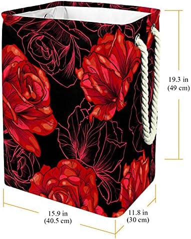 Romantična crvena ruža cvjetna korpa za pranje rublja Sklopivi pravokutni organizator CHACHER za uniseks odrasla osoba, tinejdžerske
